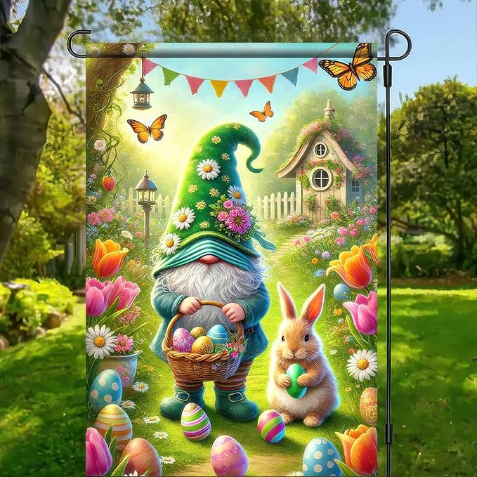 Easter Garden Flag 12x18 Inch Double Sided Happy Easter Eggs Outdoor Decoration Yard Flag Cute Dwarf Rabbit Garden Flag Welcome Easter Outdoor Decoration Spring Farmhouse Holiday