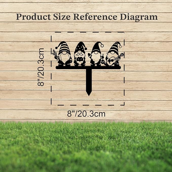 Magilab Personalized Iron Yard Stake - Christmas Cute Gnome Dwarves Decor, 8-Inch Black Metal Garden Sign for Outdoor (Style R)