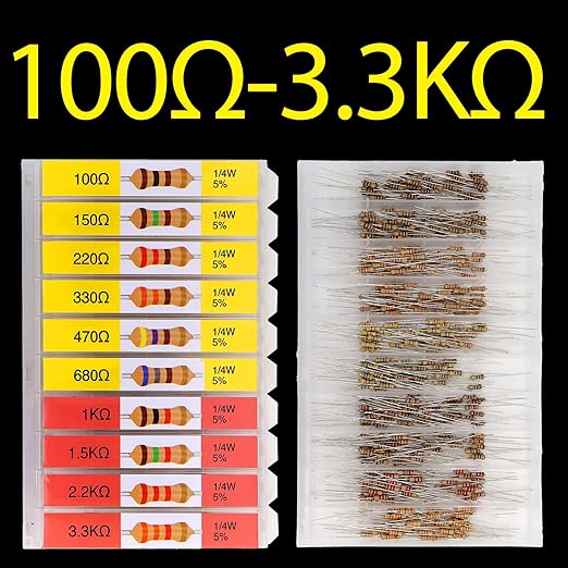 EEEEE 100 Ohm - 1M Ohm with 5% Carbon Resistor Assortment Kit and Electrical Industrial Assorted Set K Ohm Pack for Led Lights (5% 1/4 Watt 1000pcs 100Ω-1MΩ)