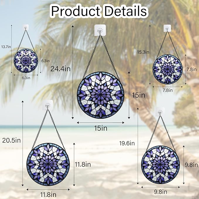 AMDERVEN Stained Glass Window Hanging, Purple Blue Tiffany Style Flowers Sun Catcher for Window Door Home Decor Suncatcher Christmas Mother's Day Birthday Gifts for Women Men Mom Nana 9.8 in