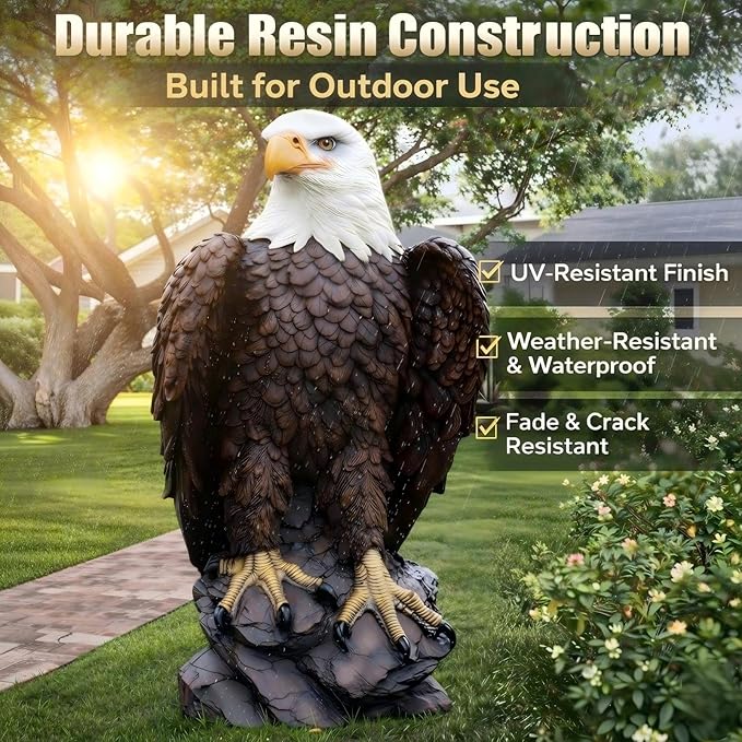 24.5 Inch 9.6 lb American Eagle Statue,Large Resin Bald Eagle for Outdoor Garden, Yard Art, Lawn, Patio or Indoor Home & Office Decor, for Men, Veterans, Husband, Boyfriend