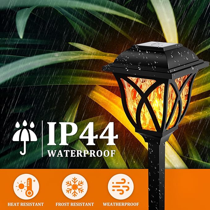 GIGALUMI Solar Lights Outdoor Waterproof, 6 Pack Flickering Flame LED Lights, Garden Decor for Yard, Patio, Landscape, Planter, Walkway, Transparent Cover
