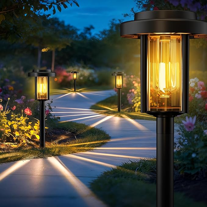 GIGALUMI Solar Pathway Lights Outdoor, 12 Pack Waterproof IP65 Solar Powered Landscape Lighting, Auto On/Off Garden Lights for Yard Lawn Patio Walkway Driveway Decor (Warm White)