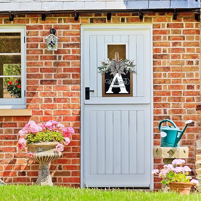 Last Name All Year Wreath, for Front Doors, Spring, Fall, 26 Last Name Letters All Year Round Wreaths, Suitable for Wedding Decorations, Home Porches, Farmhouses, Yards, Garden Decorations, Gifts (A)