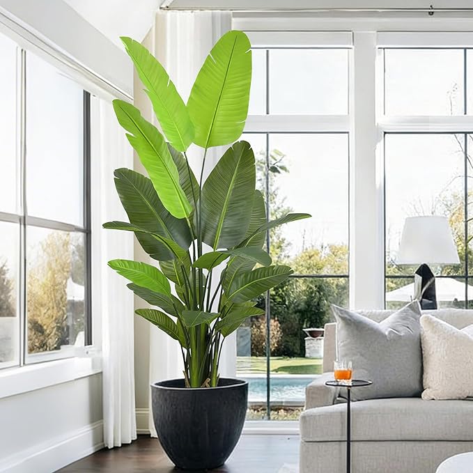 Bird of Paradise Plant Artificial 7FT - Tall Faux Plants Indoor with 22 Lifelike Leaves Trunks, 84" Large Fake Tropical Floor Plant for Home Office Living Room Bedroom Indoor Decor