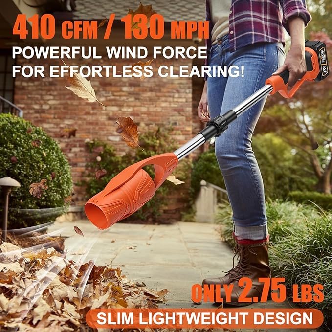 Cordless Leaf Blower, Handheld Leaves Blower Extendable Pole Folding Leaf Blower 29000RPM 400W with 2 X 3000mAh Battery for Snow Dust Leaves Removal Lightweight Portable