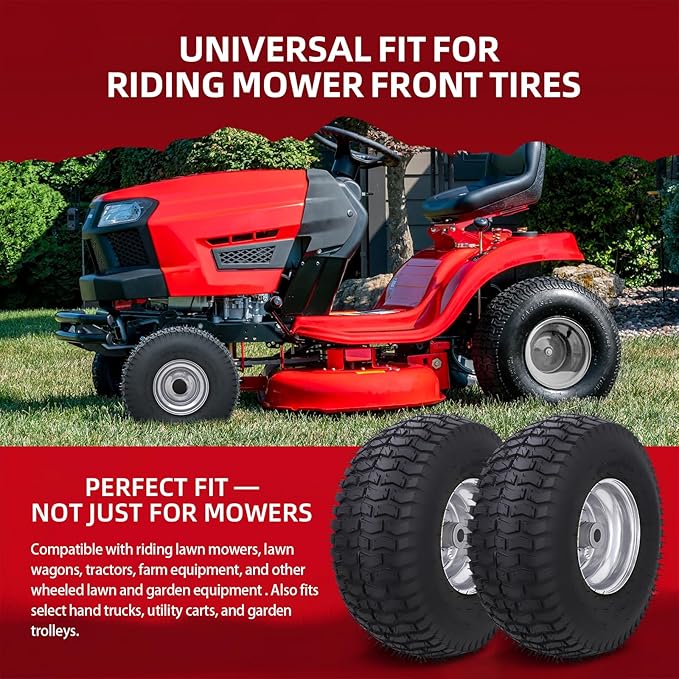 15x6.00-6nhs Lawn Mower Tires Tubeless (2 Pack),Replacement Riding Lawn Mower Front Tires,Compatible withRiding Mowers and Lawn Tractor, 3" Centered Hub and 3/4" Bushings（Gray)