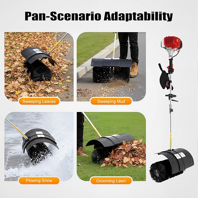 52cc Handheld Lawns Sweeper, 2-Stroke Air Cooled Fuel Engine Gas Power Sweeping Broom Machine, Power Snow Sweeping Cleaner for Cleaning Driveway Turf Lawns Artificial Grass