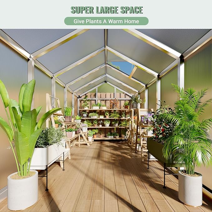 6X10 FT Greenhouse, Polycarbonate Garden Greenhouse for Outdoors,Aluminum Frame Green House with Lockable Door and Adjustable Roof Vent, Ideal for Backyard Patio and Outside Growing