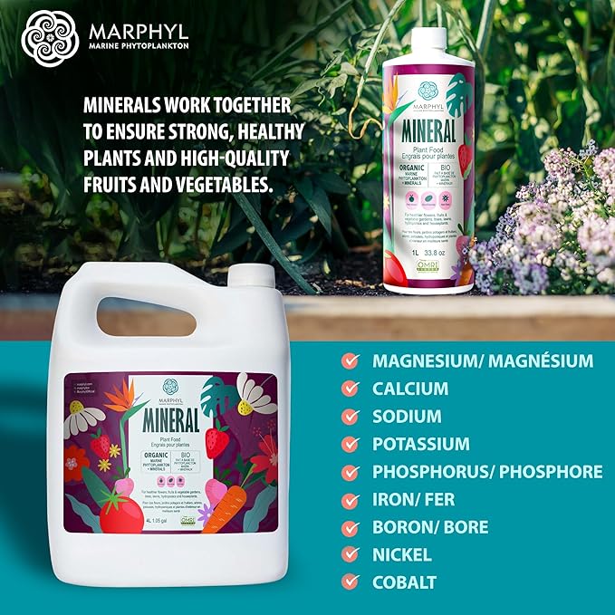 MARPHYL Organic Minerals Liquid Fertilizer, Rich Blend of Essential Minerals for Garden, Flowers, Vegetables, Succulents, Bamboo, Hydroponics 33.8 oz