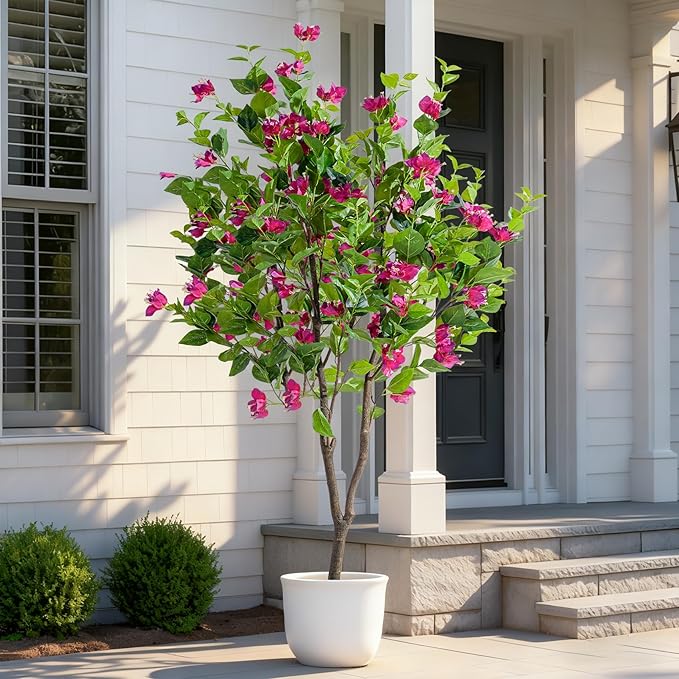6FT Artificial Bougainvillea Tree Artificial Tree Tall Potted Fake Bougainvillea Trees for Outdoor Indoor Lifelike Potted Faux Plants with Wood Trunk and Flowers Office Wedding Home Decor