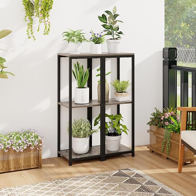 Giantex 3 Tier Tall Plant Stand Indoor, 36 Inch Corner Plant Holder with Metal Frame, Modern Plant Shelf for Multiple Flower Pots, Square Plant Tables for Balcony, Living room, Garden, Tall Plant Stand, 2 Pack