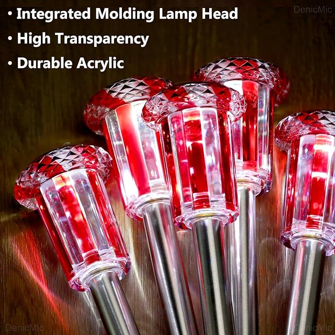 DenicMic Solar Lights Outdoor 10 Pack Waterproof Red White LED Stainless Steel Stake Outside Lights for Yard Pathway Garden Driveway Walkway Landscape Path Lighting Christmas Decorations