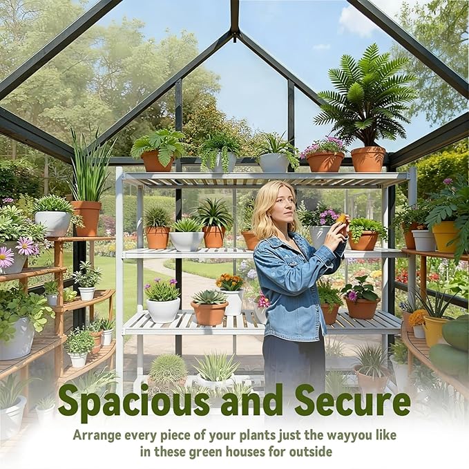 6X7.5 FT Polycarbonate Greenhouse, Walk-in Green House for Outside with Electronic Hygrometer, Reinforced Aluminum Frame Greenhouses, Heavy Duty Garden, Patio, Backyard Flower Planting