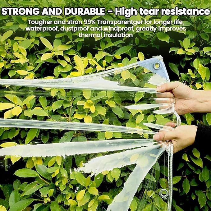 Clear Tarp 10 X 12.2 FT, Clear Tarps Heavy Duty Waterproof Clear PVC Sheet Tarpaulin Clear Tarps with Grommets, 0.35mm Waterproof Plastic Tarpaulin Vinyl Patio Enclosure