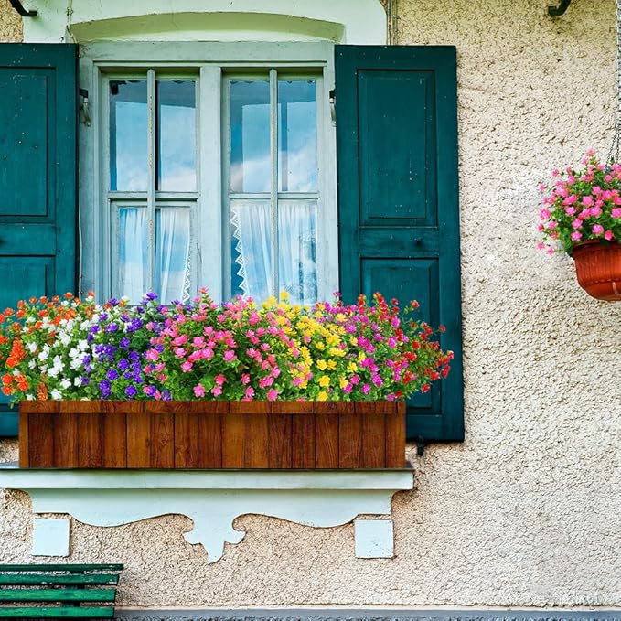 ArtBloom 12 Bundles Outdoor Artificial Flowers UV Resistant Fake Boxwood Plants, Faux Greenery for Indoor Outside Hanging Plants Garden Porch Window Box Home Wedding Farmhouse Décor (Pink)