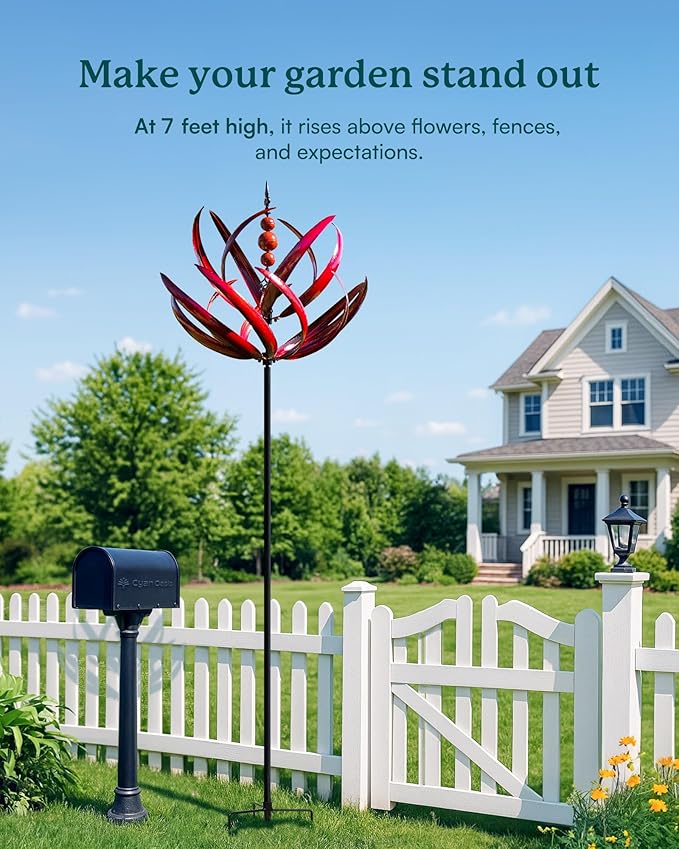Cyan Oasis Yard Garden Wind Spinners - 91" Height Extra Large Wind Spinners Outdoor Metal, Kinetic Wind Sculptures for Lawn Patio Garden Decor (Burgundy Lotus)