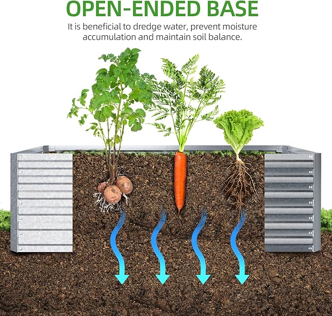 Ohuhu Metal Raised Garden Beds for Vegetables, 6x3x1.9 FT Heightened Extra-Large Reinforced Galvanized Steel Raised Boxes, Heavy Duty Outdoor Planter Box for Seedling Growing Flowers Herbs Succulent