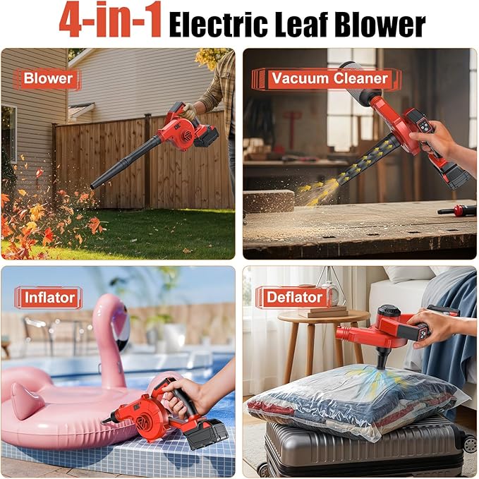 DeForce Electric Leaf Blower Cordless for Milwaukee 18V Battery, 2026 Upgraded 4 in 1 Blower/Vacuum/Inflator/Deflator, 3 Speed Modes,190 MPH/280CFM, Extended Tube for Leaves, Lawn, Yard(No Battery)