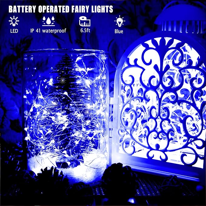 OakHaomie 6 Pack Fairy Lights Battery Operated No Remote LED Starry String Lights 30 Micro Starry LEDs on 10ft Copper Wire Light for DIY Wedding Centerpiece Table Decorations (Blue)