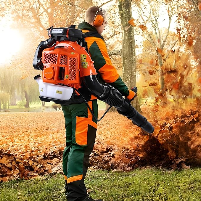 80CC Backpack Leaf Blower Gas Powered - 900 CFM | 4.3 HP | 206 MPH High Airflow Heavy Duty Commercial Gas Leaf Blower for Yard Lawn Care, Clears Leaves, Debris & Snow, EB850EZ