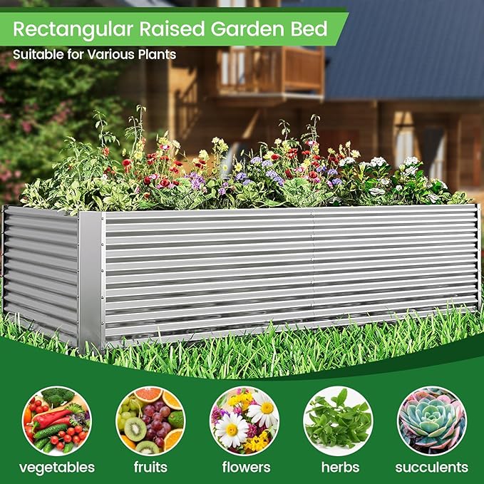 FRIZIONE 3pcs Tall 4x2ft Galvanized Raised Garden Bed Outdoor,Above Ground Garden Bed for Vegetable,Metal Raised Beds for Flower,Steel Raised Beds for Gardening