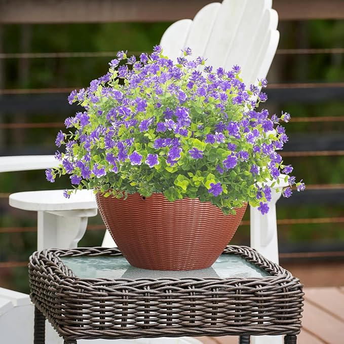 Grunyia 20 Bundles Artificial Flowers UV Resistant Fake Flowers No Fade Faux Plants Garden Porch Window Box Decorating (Blue)