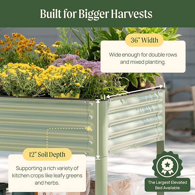 Rolling Elevated Raised Garden Bed - Jumbo Series, 3' x 8' Outdoor Planters Boxes with Legs & Storage Rack for Patio, 2000+ Lbs Weight Capacity, Raised Beds for Gardening Herbs Flowers, Pearl White