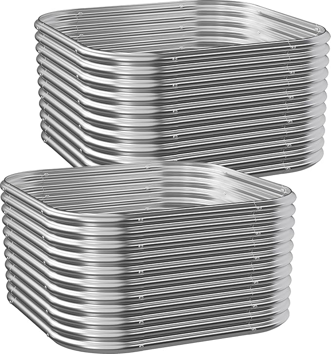 2 PCS Tall Galvanized Raised Garden Bed Outdoor, Metal Garden Bed for Vegetables, Above Ground Garden Box for Flower, Steel Raised Beds for Gardening - 2FT