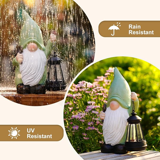 Gnome Garden Decor Statue Solar Decorations for Yard Lawn Outside with Lantern Outdoor Decorations for Balcnoy