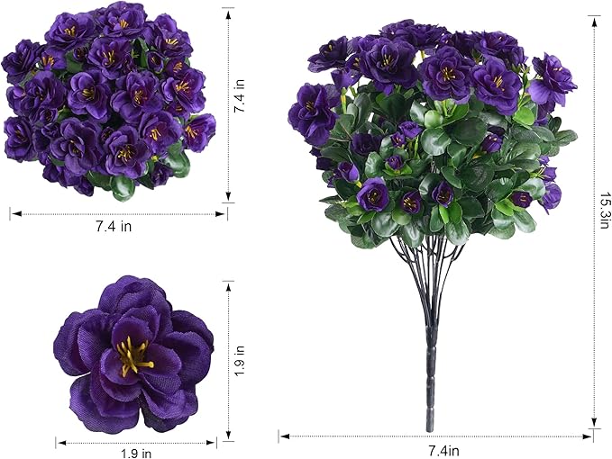 Artificial Fake Outdoor Flowers Plants, Faux Silk Purple Camellia Bundles UV Resistant No Fade Realistic for Planter Pot, Outside Porch Patio Balcony Garden Yard Home Decoration, 3 Large Bundles