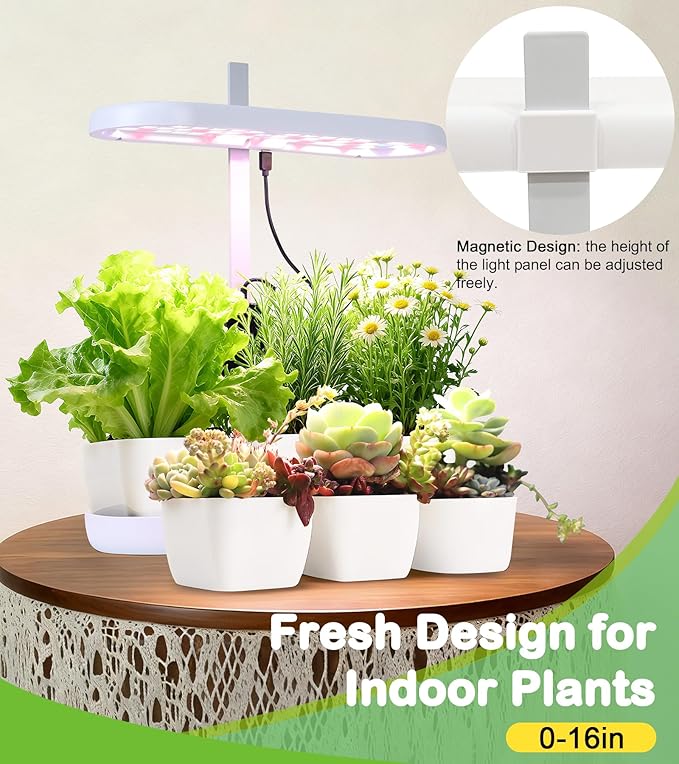 DRYADES Grow Lights for Indoor Plants, 20W Full Spectrum LED Grow Lamp for Indoor Garden with Intelligent Controller, Height Adjustable, Ideal for Home Desk Plant Lighting (White, ABS Base)