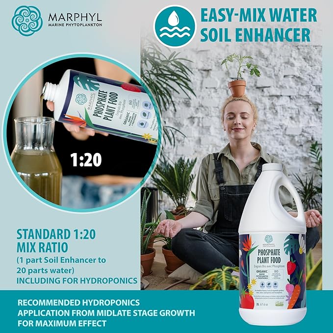MARPHYL Organic Liquid Phosphate Soil Enhancer. Phosphorus Fertilizer for Garden, Flowers, Vegetables, Succulents, Bamboo, Hydroponics 67.6 oz
