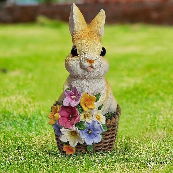Solar Garden Statue LED Outdoor Garden Decor Funny Animal Sculpture for Yard Patio Lawn Weatherproof Resin Birthday Art Gift（Rabbit）