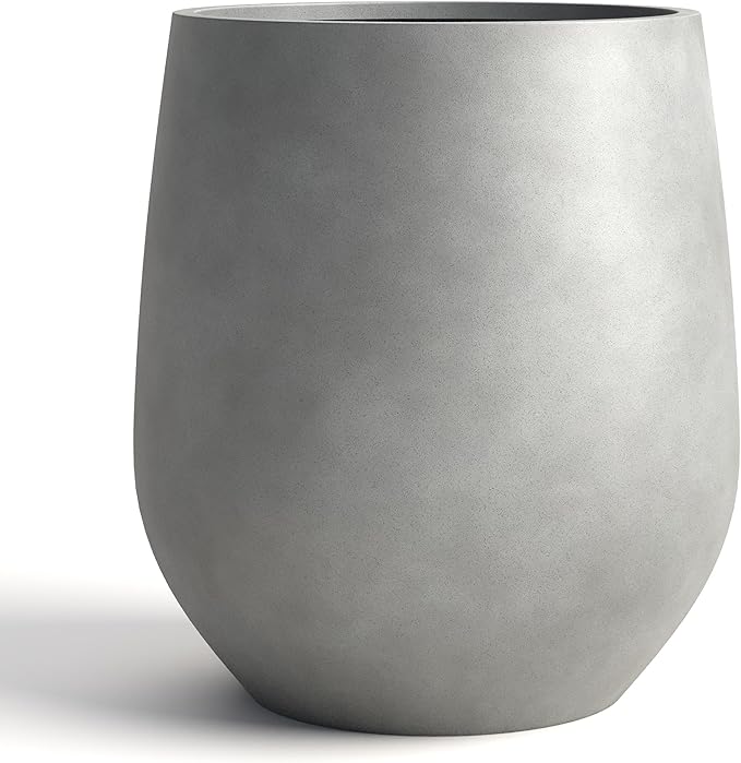 DTY Signature Mount Wilson 15''D x 16.5''H Modern Indoor Outdoor Fiberstone Tapered Planter, Lightweight, Weather Resistant Garden Pot with Drainage Hole & Rubber Plug - Gray, Medium