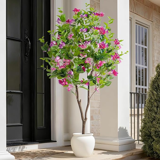 5FT Artificial Bougainvillea Tree Artificial Tree Tall Potted Fake Bougainvillea Trees for Outdoor Indoor Lifelike Potted Faux Plants with Wood Trunk and Flowers Office Wedding Home Decor
