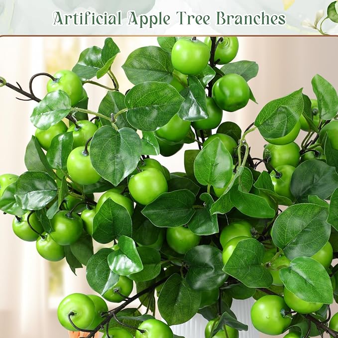10 Pcs 27.56 Inches Artificial Fake Apple Branches Realistic Tall Apple Bouquets Tree Branch with Long Stem and Green Leaves Fruit Plant for Home Office Vase Filler Shop Decoration