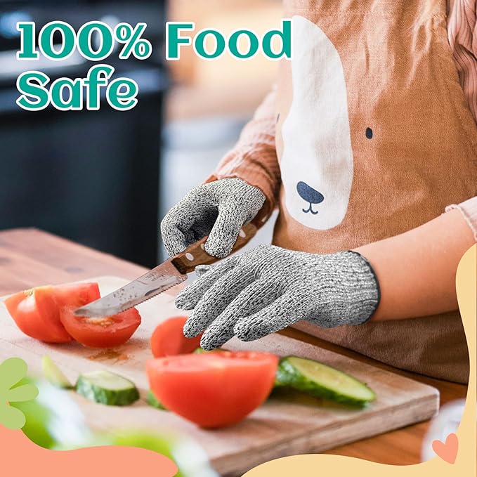 Evridwear Cut Resistant Gloves for Kids 10-13 Years, Level 5 Protection Cutting Gloves Food Grade for Cooking, Whittling, Wood Carving, Gardening and DIY