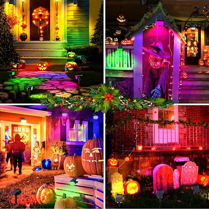 WENATY Solar Spot Lights Outdoor Color Changing, [7 Mode/12 Pack] Christmas Landscape Spotlights, Solar Light Outdoor Waterproof, Led Powered Flood Light for Outside Pathway Yard Garden Tree Halloween