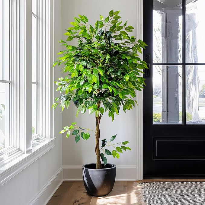 Erimda 6ft Artificial Ficus Tree for Home Decor, Faux Silk Plants Faux Plant Fake Silk Trees with Pot for Indoor House Living Room Office Garden