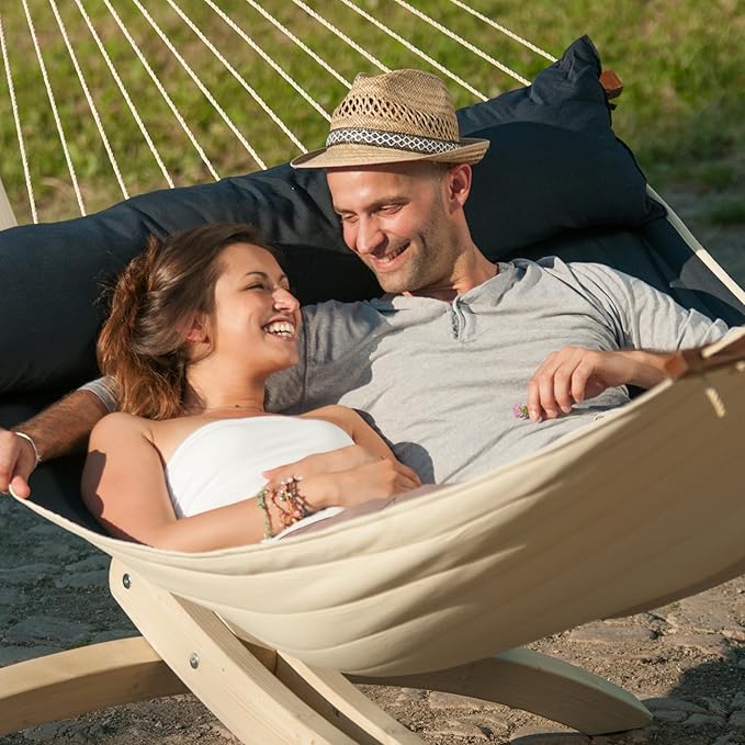 LA SIESTA® Alabama Quilted Hammock with Spreader Bar & Nautico Stand - Portable Weatherproof Large Outdoor Hammock with Stand, 2 Person Hammock with Stand for Outside Patio Porch - XL King, Navy Blue