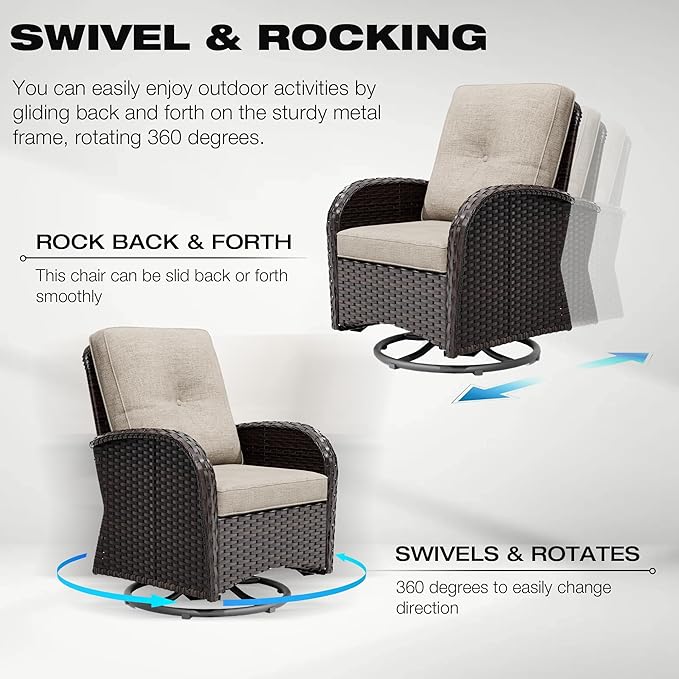Joyside Wicker Patio Furniture Set, 10 Piece Outdoor Furniture Set with Thickened Cushions, High Back, Deep Seating, Wide Armrest, Outdoor Swivel Rocker Chairs for Porch, Deck