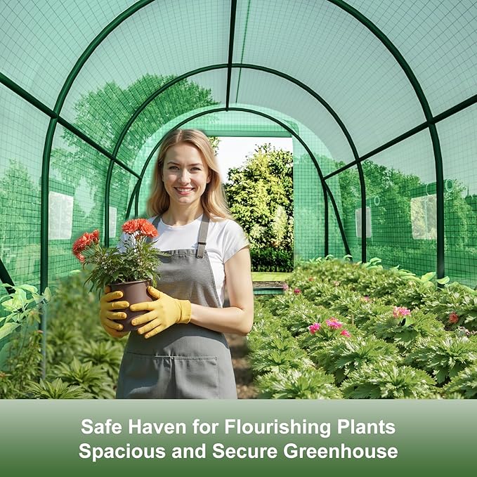 Walk-in Tunnel Greenhouse，Portable Plant Hot Housewith Dual Zippered Screen Doors & 6 Screen Windows Heavy Duty Plastic Plant Warm House with Reinforced Frame (12x7x7 FT)