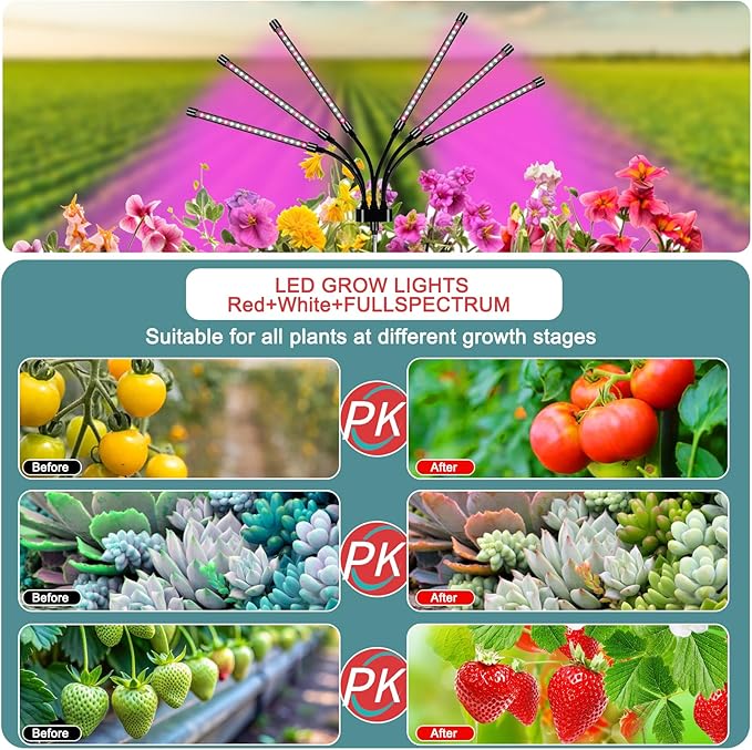 Grow Lights for Indoor Plants, LED Grow Light Stand, Red White Full Spectrum Plant Lamp with Adjustable Tripod, Gooseneck, Suitable for Flowers Vegetables (Type B)