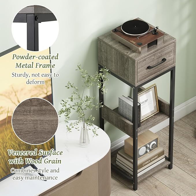 Giantex 3 Tier Tall Plant Stand Indoor, 36 Inch Corner Plant Holder with Drawer & Metal Frame, Modern Plant Shelf for Multiple Flower Pots, Square Plant Tables for Balcony, Living room, 2 Pack