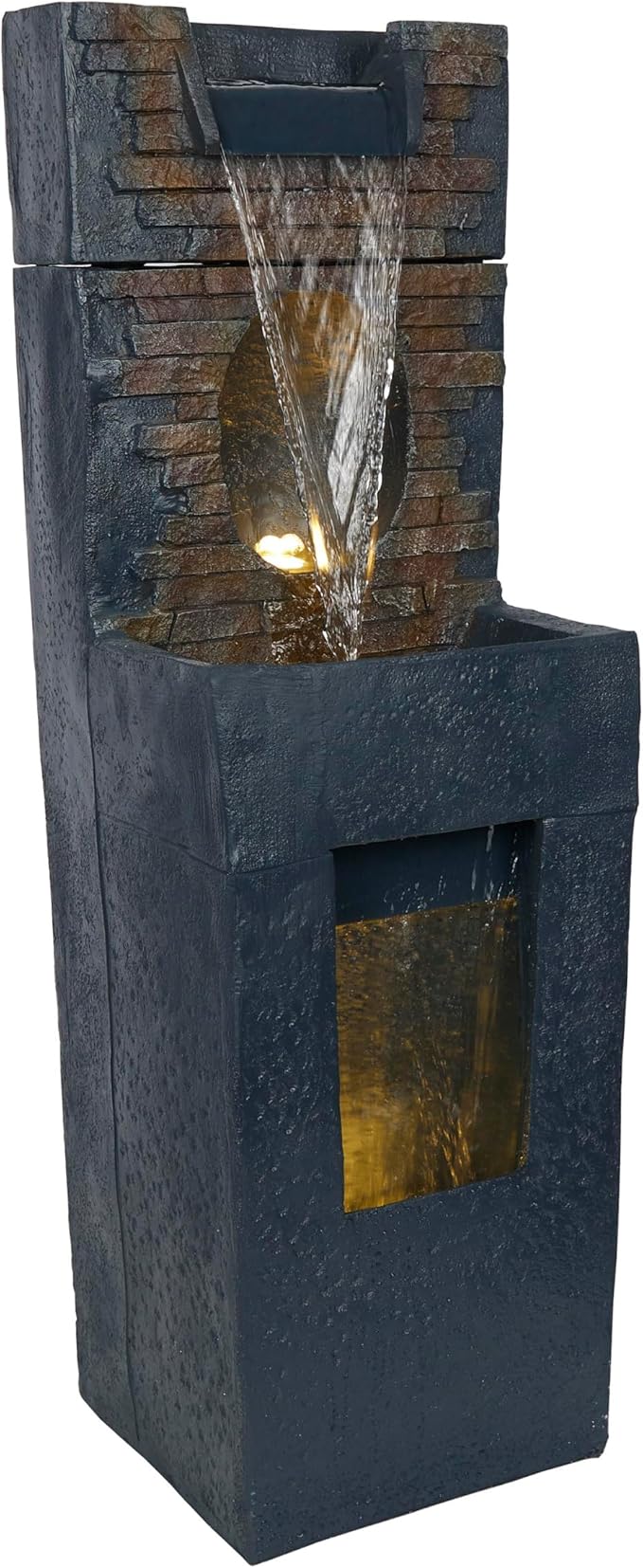 Alpine Corporation TZL398 40" Stone Wall Cascading Fountain with LED Lights, Elegant Outdoor Water Feature for Garden, Patio, Backyard & Home Decor, Relaxing Waterfall Fountain, Gray