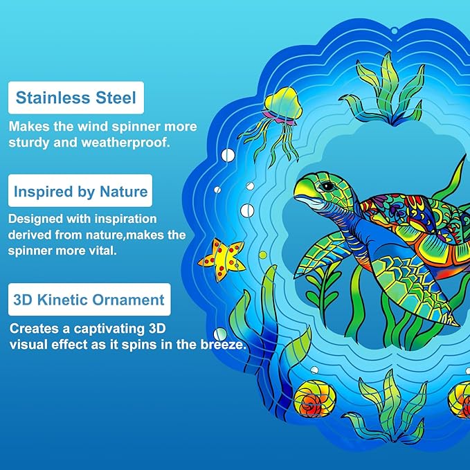 Sea Turtle Wind Spinners Outdoor, Sea Turtle Gifts for Women Mom Grandma Men,12inch 3D Hanging Metal Wind Sculpture for Outside Decor, Birthday for Garden Ornament Decoration