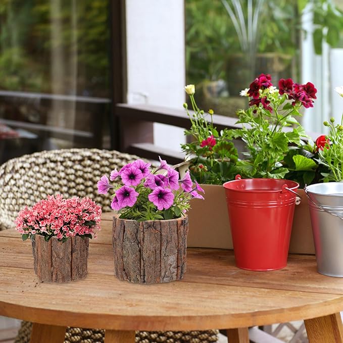 ARTIBETTER Bark Planter Pot 2pcs Wood Bark Flower Pot Natural Log Succulent Planter Rustic Tree Stump Farmhouse Flower Bucket Plant Container Holder for Home Art Decor