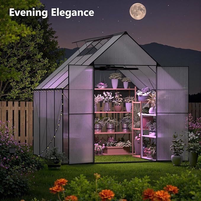 Green House for Outside, Greenhouse for Outdoor, Walk-in Garden Greenhouses, Heavy Duty Polycarbonate Greenhouse, Backyard Green Houses (8x8)