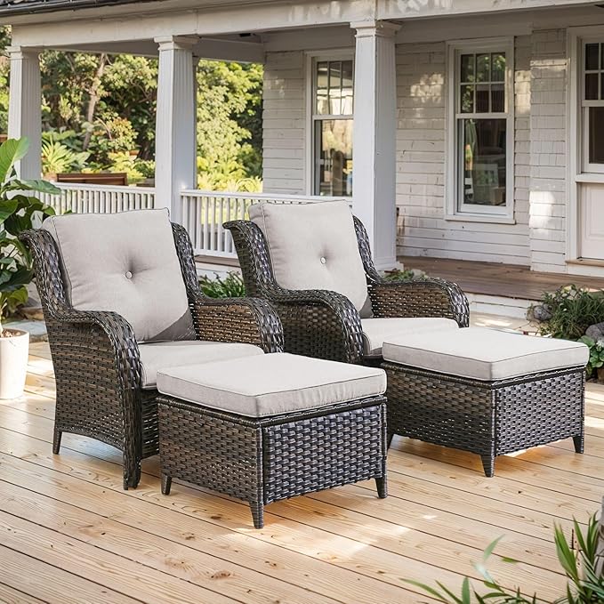 Belord Wicker Furniture 4 Pieces Outdoor Patio Furniture Set Patio Chairs with Ottomans Conversation Set for Porch Garden Deck Balcony Poolside